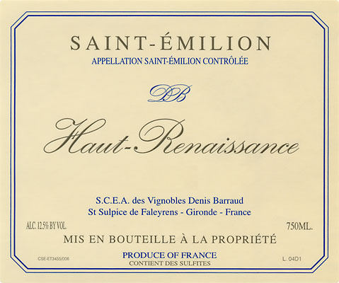 Label Saint-Emilion Haut-Renaissance